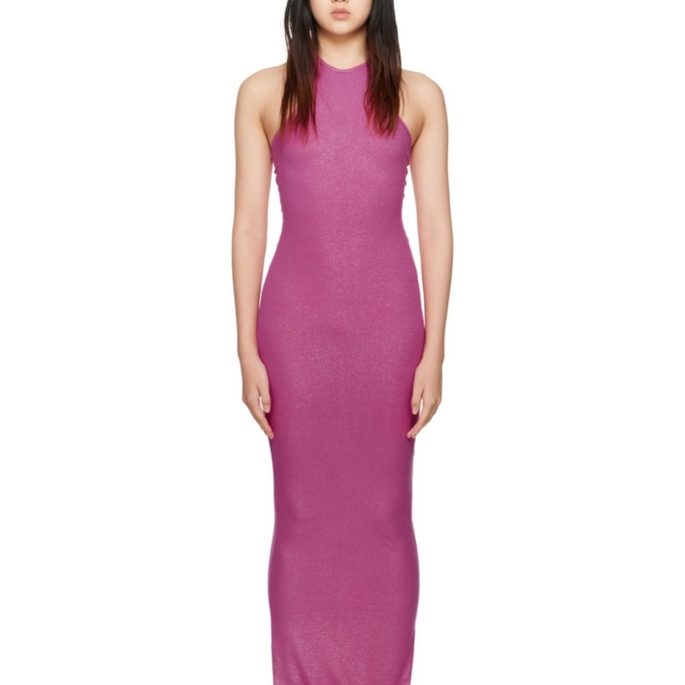 SKIMS racer back Sleeveless pink metallic maxi Dress